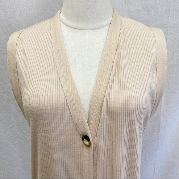 Zara tan ribbed button up sleeveless midi Lagenlook dress/duster size Medium - Picture 9 of 10